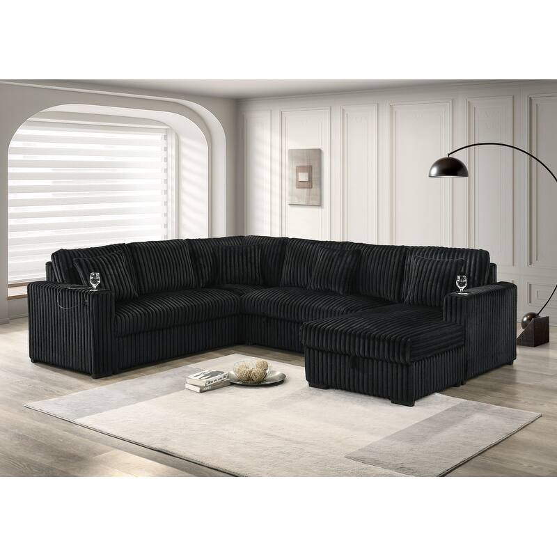 Best Quality Furniture 3-Piece Sectional with Storage Chaise - Black