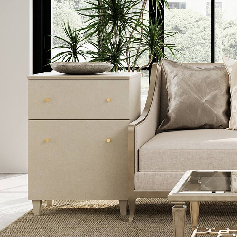 End Table with Drawer and Door for Living Room, 32.4"H - 1 Pack - Beige