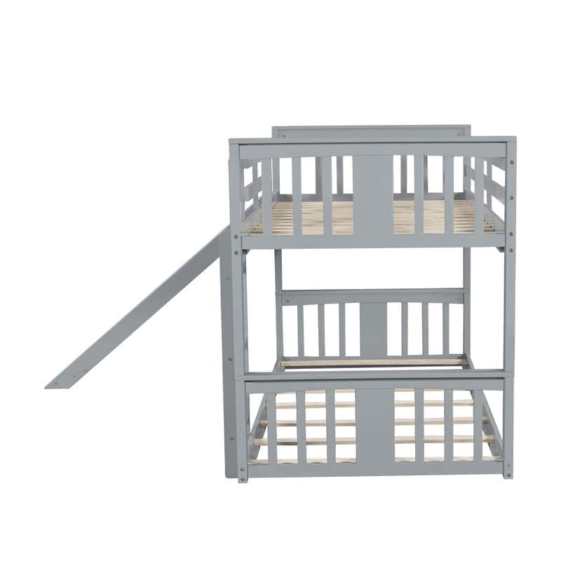 Twin Over Twin Size Bunk Bed with Slide and Ladder