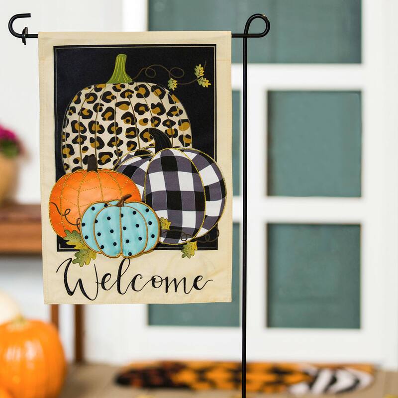 12.5 in. x 18 in. Mixed Print Pumpkins Garden Linen Flag