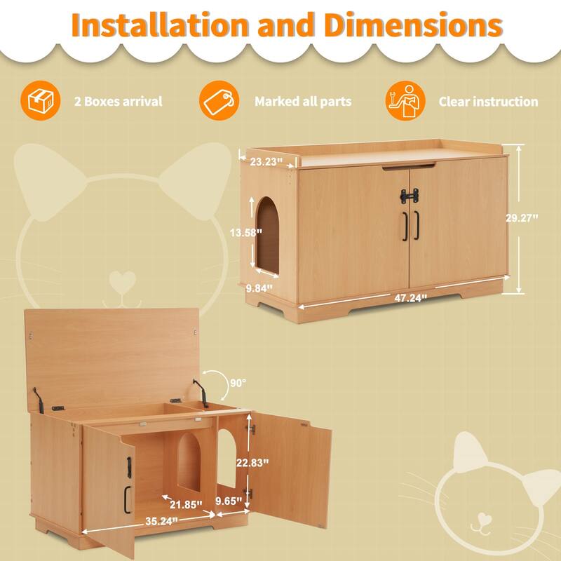 MCombo X-Large Cat Litter Box Furniture Hidden with Top Opening & Divider, Particle Board, CT37