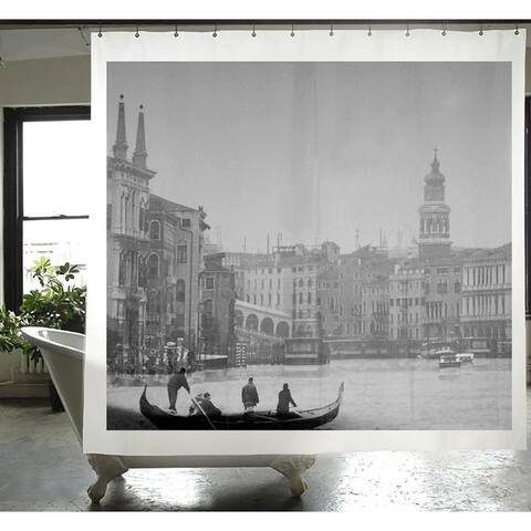 Izola PEVA Venice Italy Shower Curtain, Black-White, 72x72 Inches