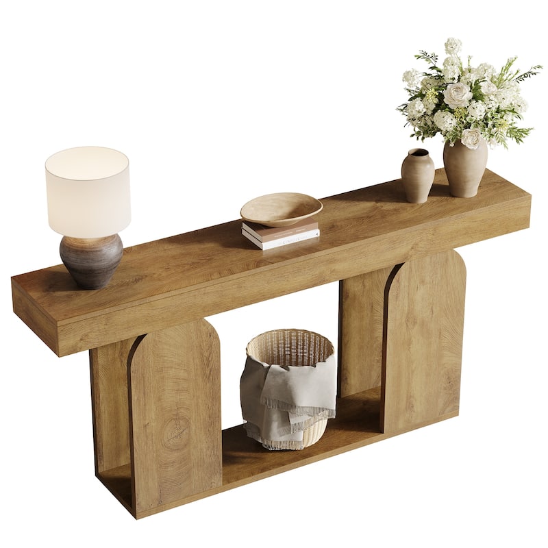 Long Wood Entryway Table, Storage Shelf Sofa Console Table, Living Room Hallway Foyer Behind Couch