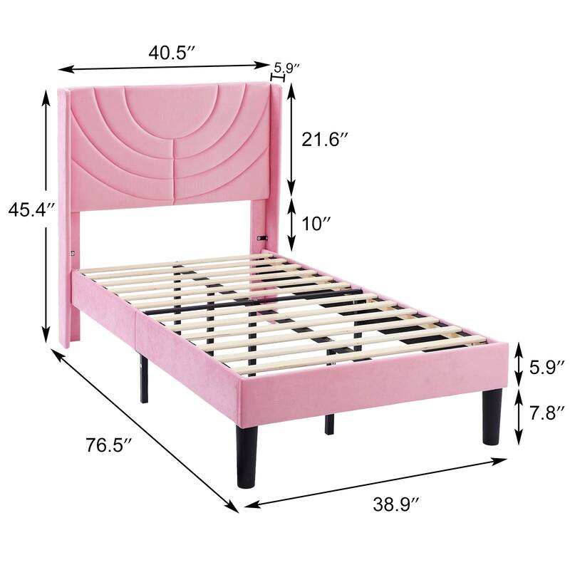 Javlergo Upholstered Bed Frame with Wingback Panel Headboard, No Box Spring Needed