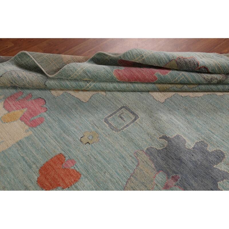 Light Blue Oushak Turkish Large Rug Handmade Vegetable Dye Wool Carpet - 10'3"x 14'0"