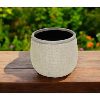 HomeRoots 6" Beige Dot Ceramic Indoor Outdoor Round Pot Planter