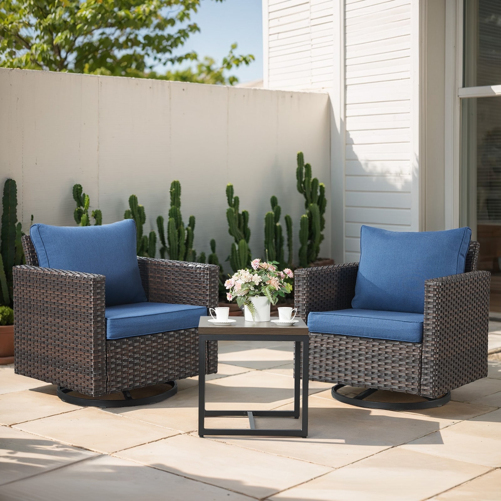Gymojoy Wicker Swivel Glider Chair with 4 inch Olefin Cushions