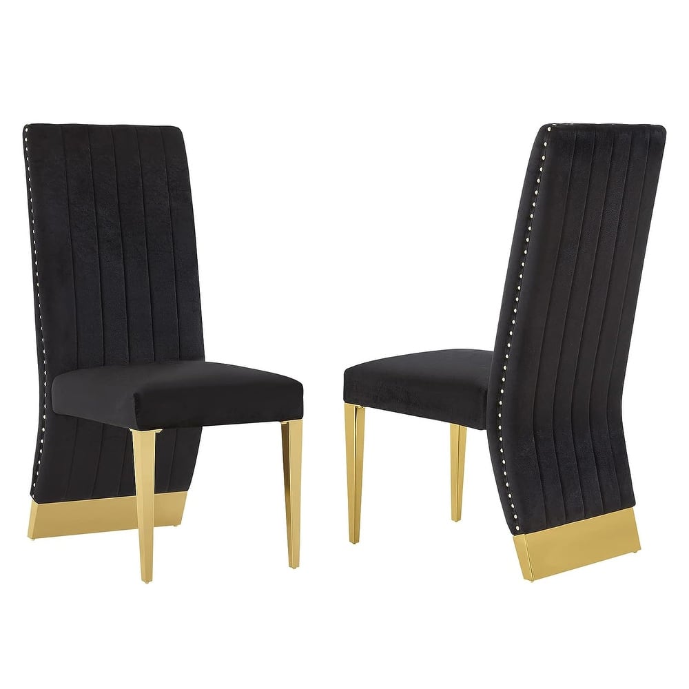 Modern Channel High Back Dining Chairs with Nailhead Trims and Polished Metal Legs