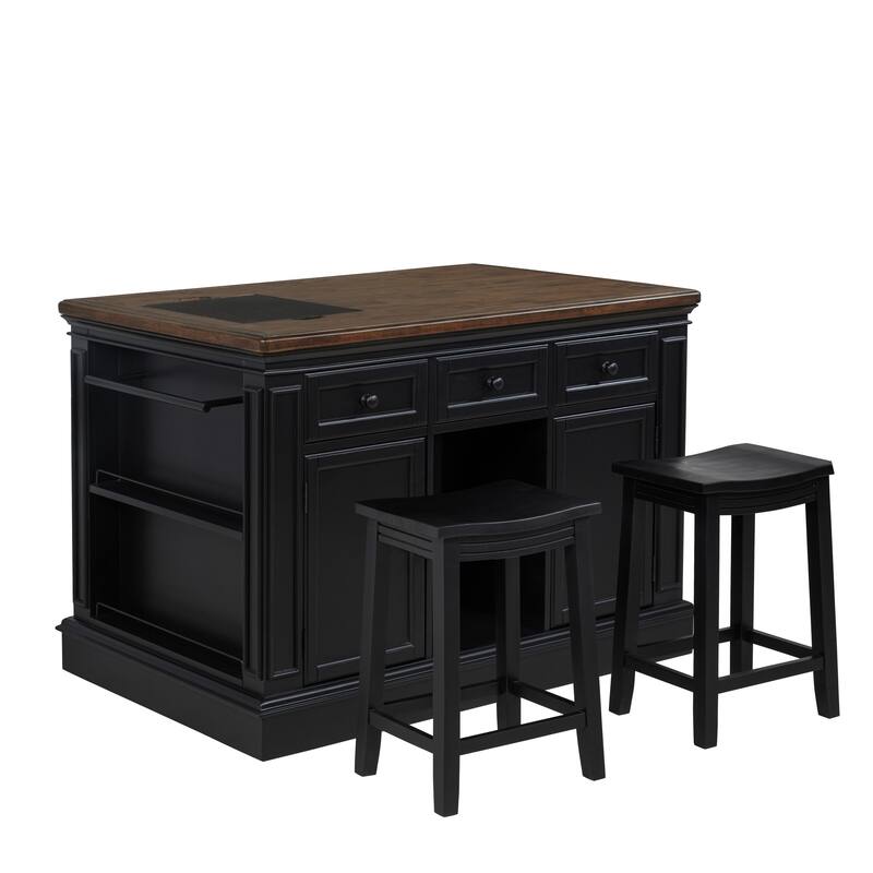 Posie Wooden Kitchen Island Set with Two Stools