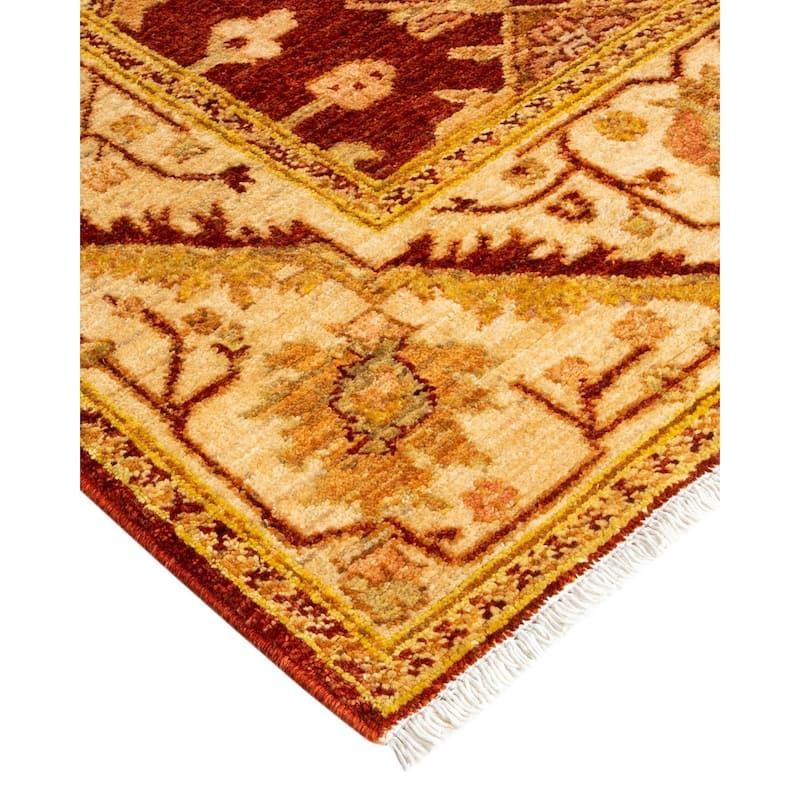 Overton Hand Knotted Wool Vintage Inspired Modern Contemporary Eclectic Red Area Rug - 5' 1" x 8' 8"