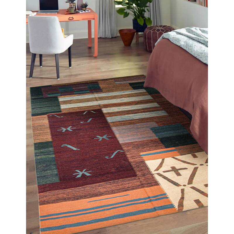 ECARPETGALLERY Flat-Weave Ankara Multi Color Wool Kilim - 6'4 x 9'8