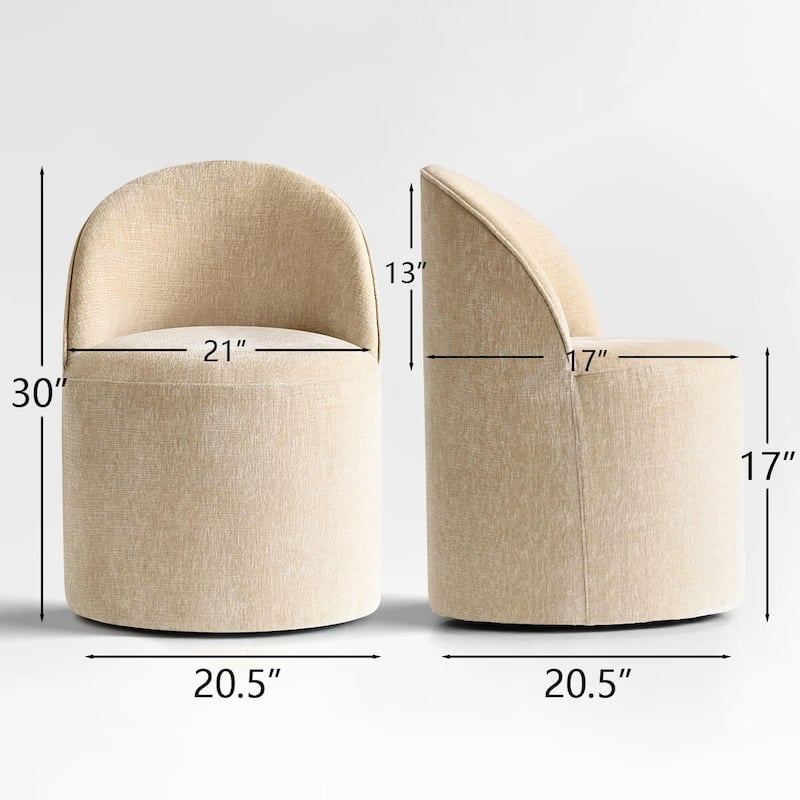 Chenille Rolling Upholstered Dining Chair with Castors (Set of 2)