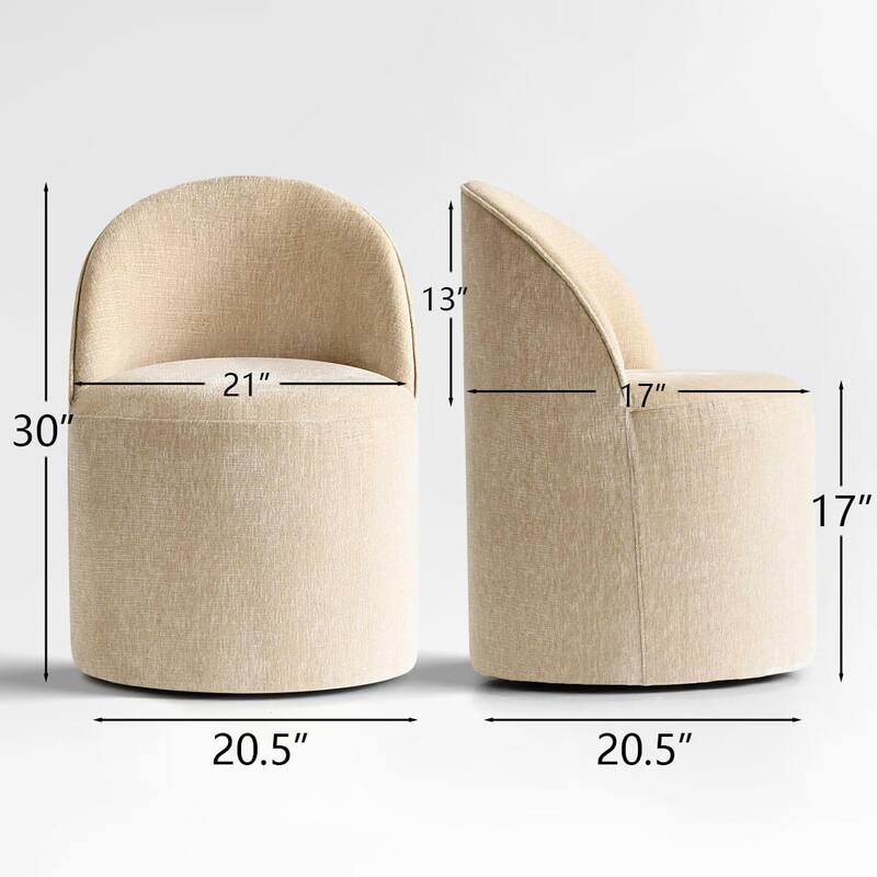 Chenille Rolling Upholstered Dining Chair with Wheels (Set of 4)