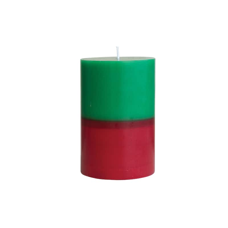 Unscented Two-Tone Pillar Candle (Approximate Burn Time 60 Hours) - Green;Red