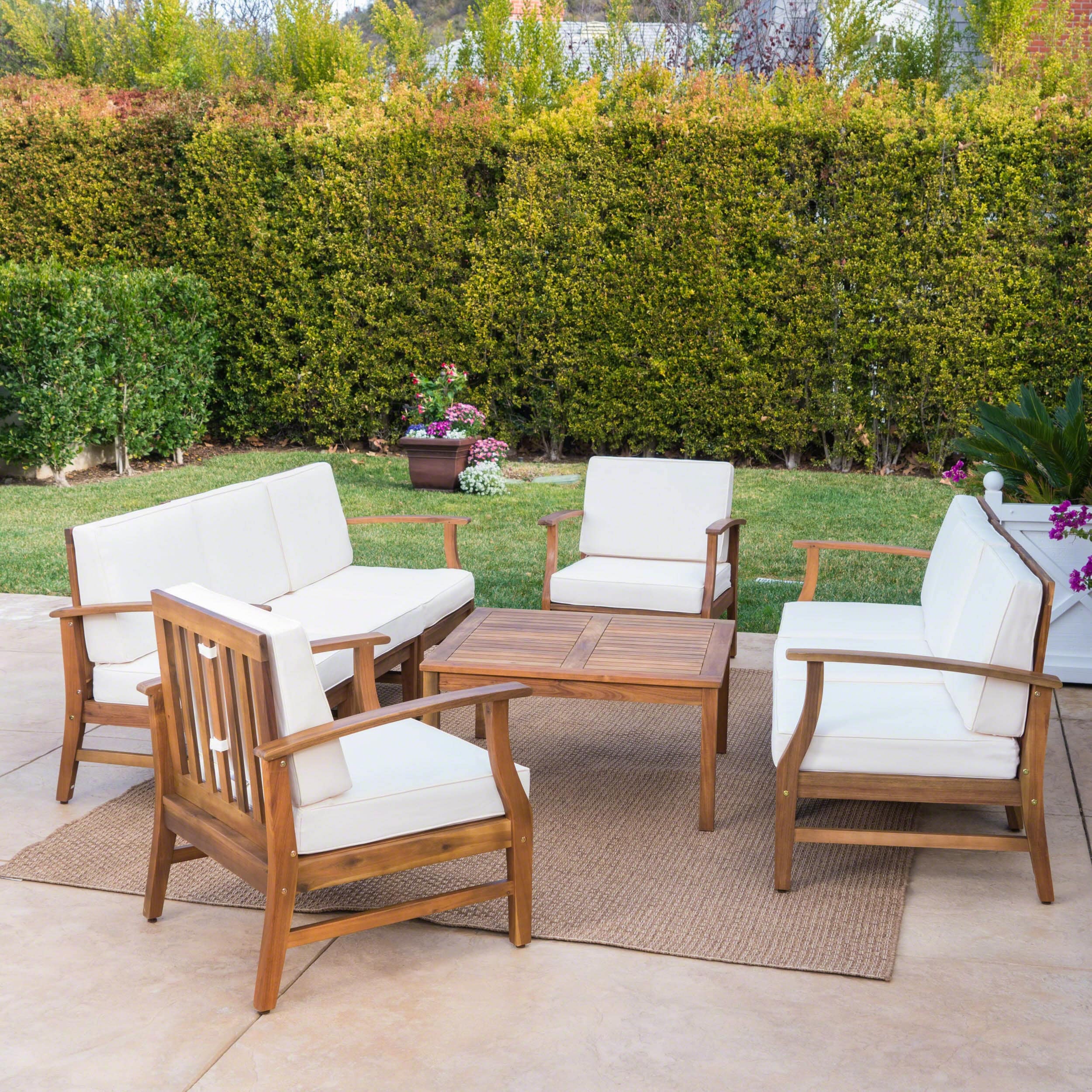 Cambridge outdoor 5 piece acacia wood sofa set by christopher knight home cheap