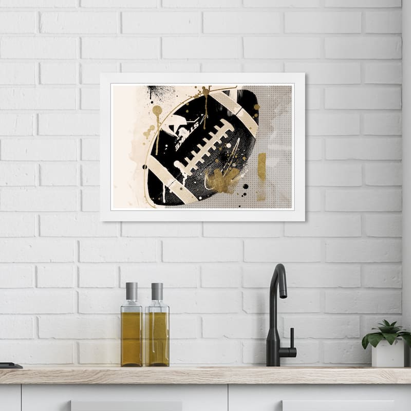 Wynwood Studio Prints Sports and Teams Tan and Gold Football Black and Metallic Gold Modern & Contemporary Wall Art Canvas Print - White