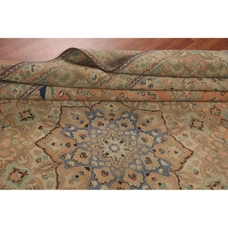 Floral Orange Mashad Persian Area Rug Hand-Knotted Wool Carpet - 9'7"x 12'7"