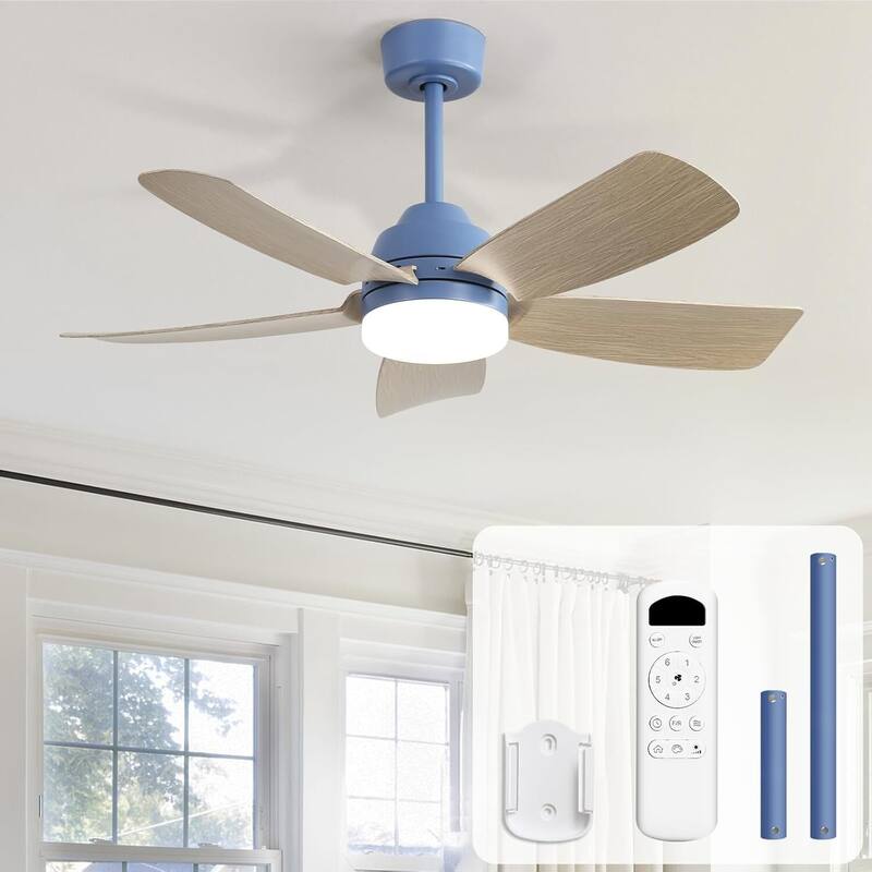 42" Modern Integrated LED Dark Blue Downrod Mounting Ceiling Fan with Light and Remote - Blue