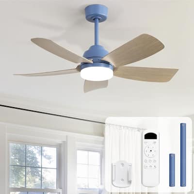 42" Modern Integrated LED Dark Blue Downrod Mounting Ceiling Fan with Light and Remote