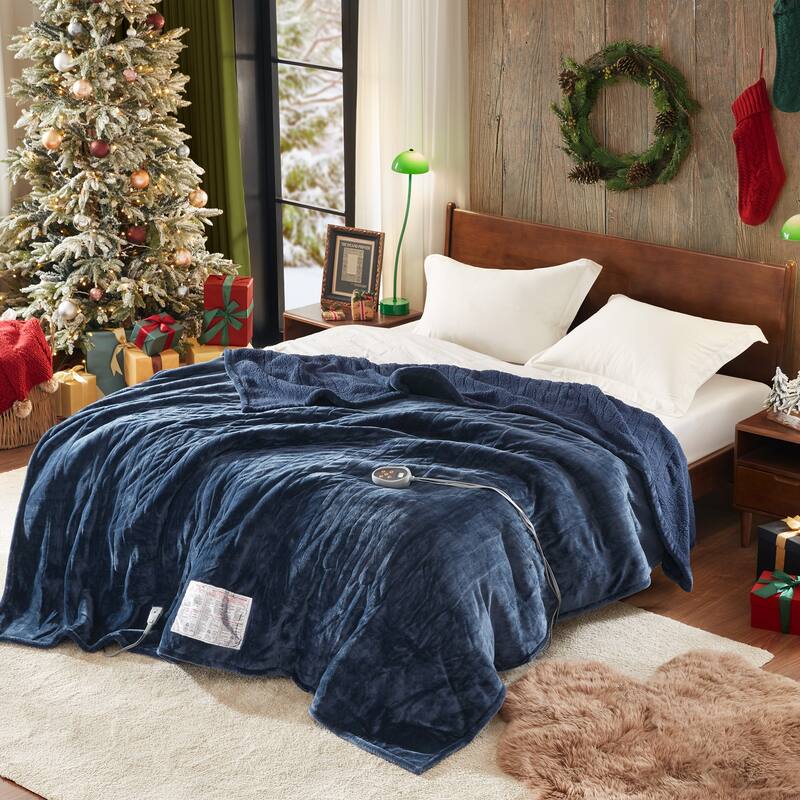 Beautyrest Solid Microlight to Berber Heated Blanket - Twin - Indigo