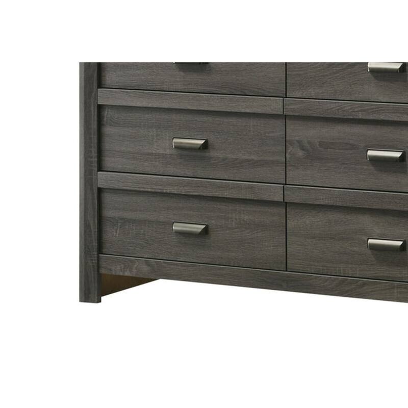 Velz 2pc Dresser and Mirror Set, 6 Drawers, Finger Pull Handles, Dark Gray Wood