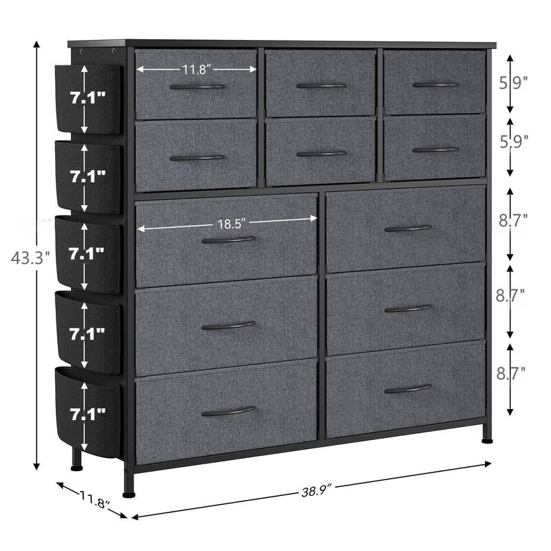 5 Drawer Fabric Dresser with Wooden Top,Large Storage Space