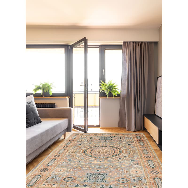 ECARPETGALLERY Hand-knotted Jules Serapi Light Blue Wool Rug - 4'8 x 8'2