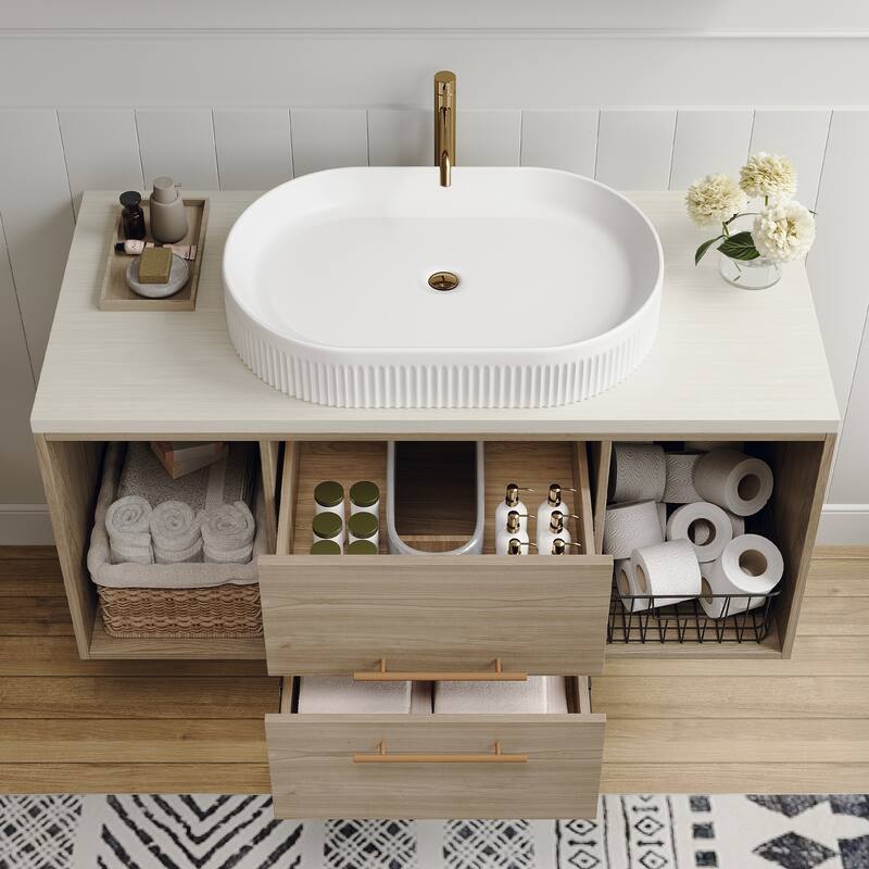 Wall-Mounted Bathroom Vanity with Oval Ceramic Sink