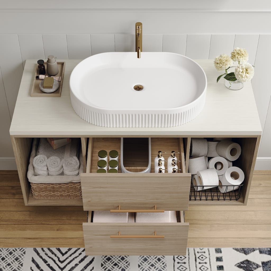 Wall-Mounted Bathroom Vanity with Oval Ceramic Sink