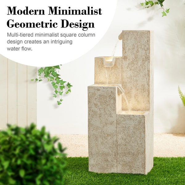 Glitzhome 34"H Modern 4-Tier Faux Terrazzo Resin Geometric LED Outdoor Floor Fountain