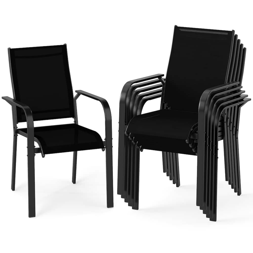 Gymax Patio Dining Chairs Set of 6 w/Metal Frame Breathable Mesh