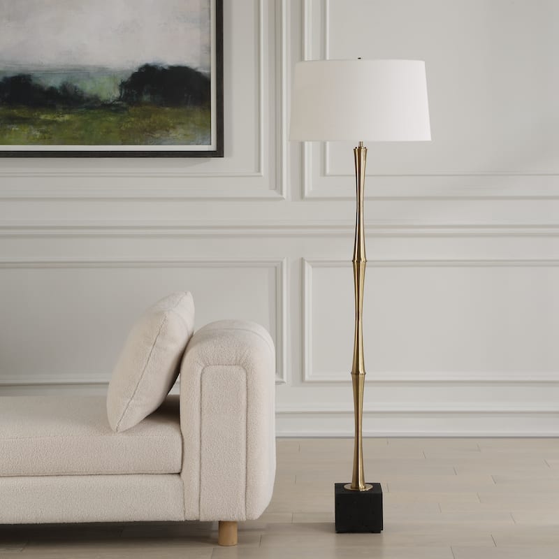 Floor Lamp with Tapered Shade - 66" - Antique Brass Finish