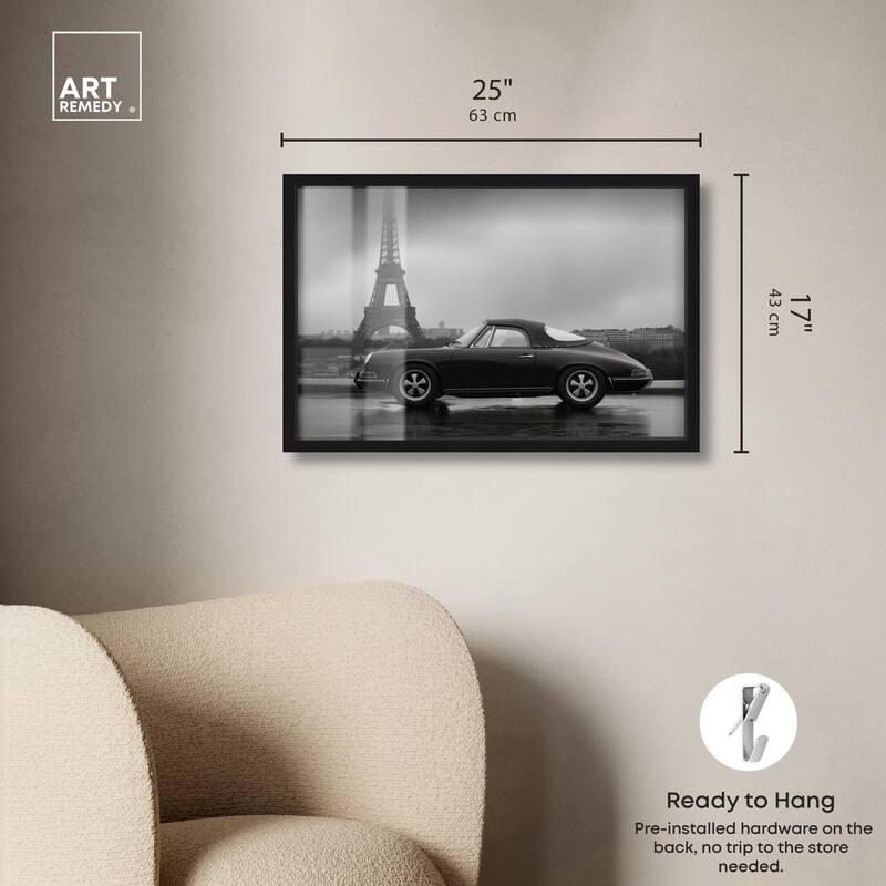 Classic Car and Eiffel Noir Shadowbox by Art Remedy
