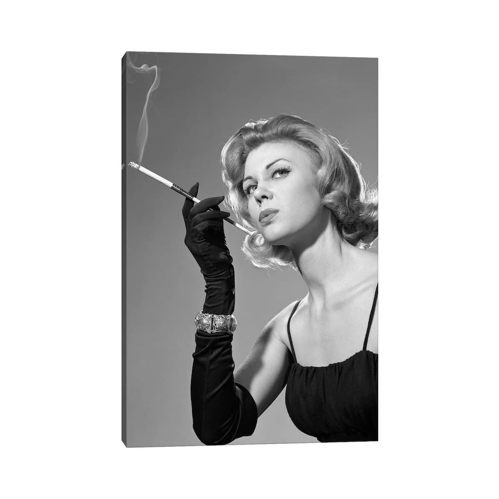 iCanvas "1960s, Woman With Long Black Gloves Smoking A Cigarette In A Long Cigarette Holder" by Vintage Images Canvas Print