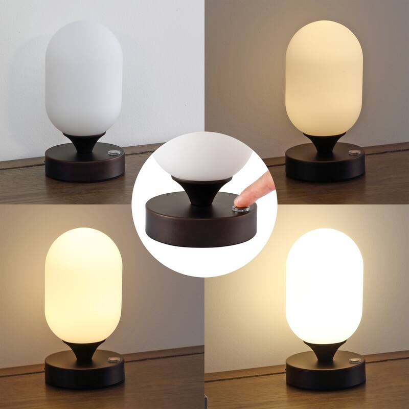 Owen 8" Bohemian Farmhouse Iron Wireless Rechargeable Integrated LED Table Lamp, Oil Rubbed Bronze/White by JONATHAN Y