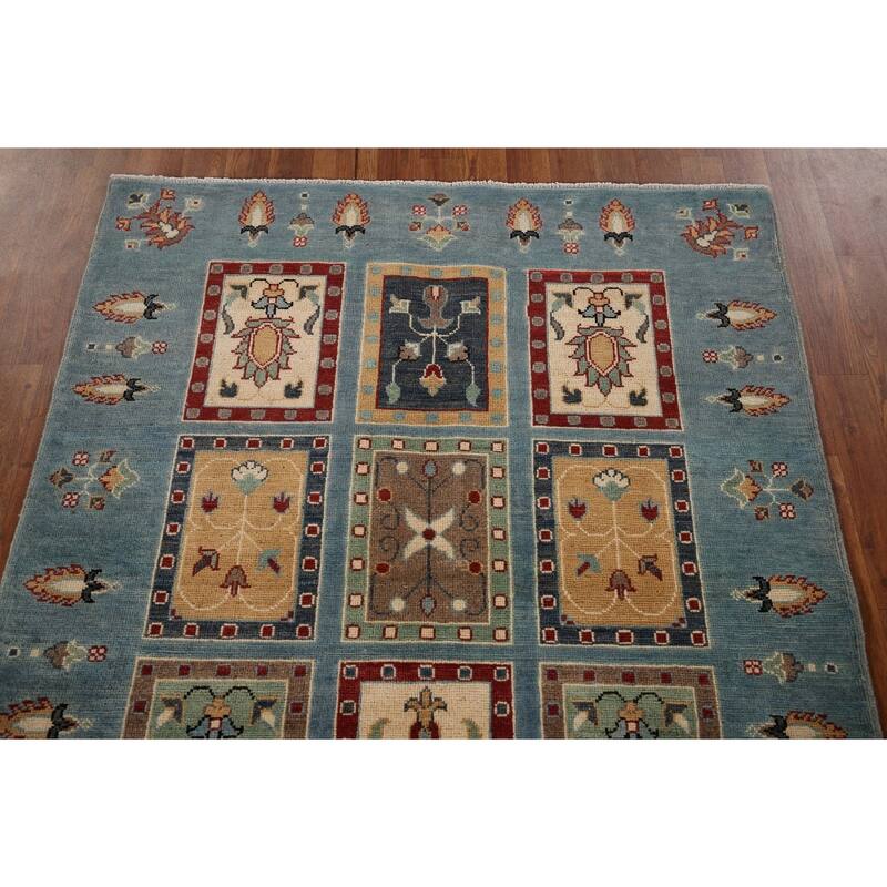 Garden Design Blue Kazak Area Rug Hand-Knotted Wool Carpet - 4'1" x 5'11"