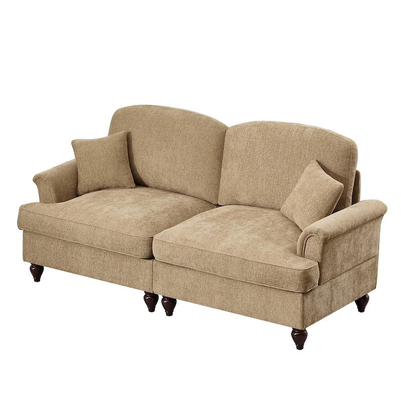 Mid-Century 2-Seat Sofa Couch with Flared Arms & Removable Ruffled Skirts, Retro Chenille Upholstered Loveseat for Living Room