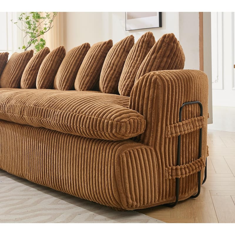 127"Corduroy L-Shaped Sectional Sofa with High-Resilience Foam, 10 Back Cushions, and No Assembly Required
