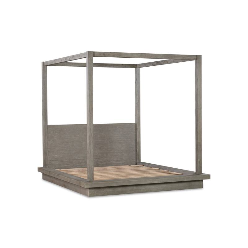 Nels California King Canopy Bed, Low Profile, Mitered Edges, Mineral Gray