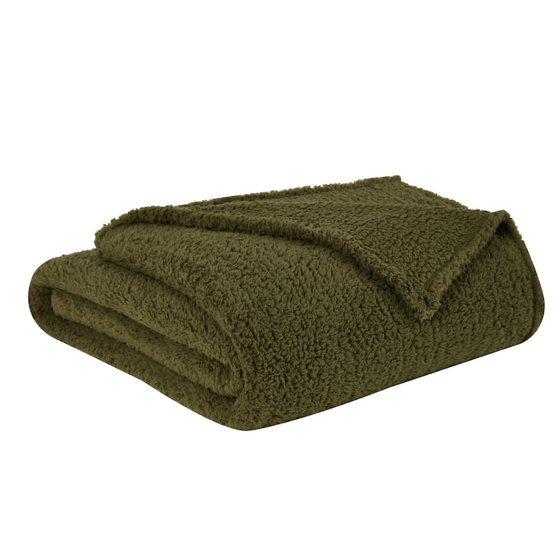 Brooklyn Loom Marshmallow Sherpa 50x60 Throw - Olive Green