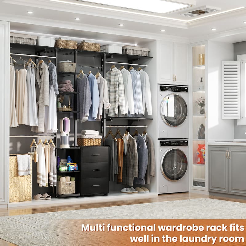 96'' Wide Heavy-duty Closet Organizer, Walk-in Closet System with Drawers and Tower Kit