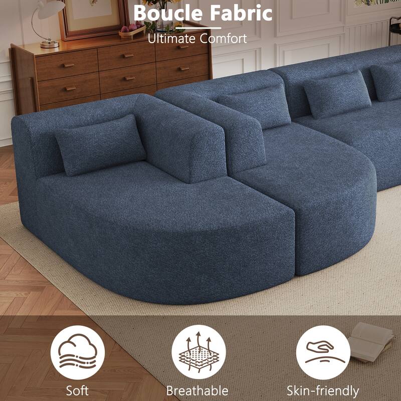 143.7" Polyester Upholstered Sectional Sofa, Two Chaise Lounges with Five Back Pillows