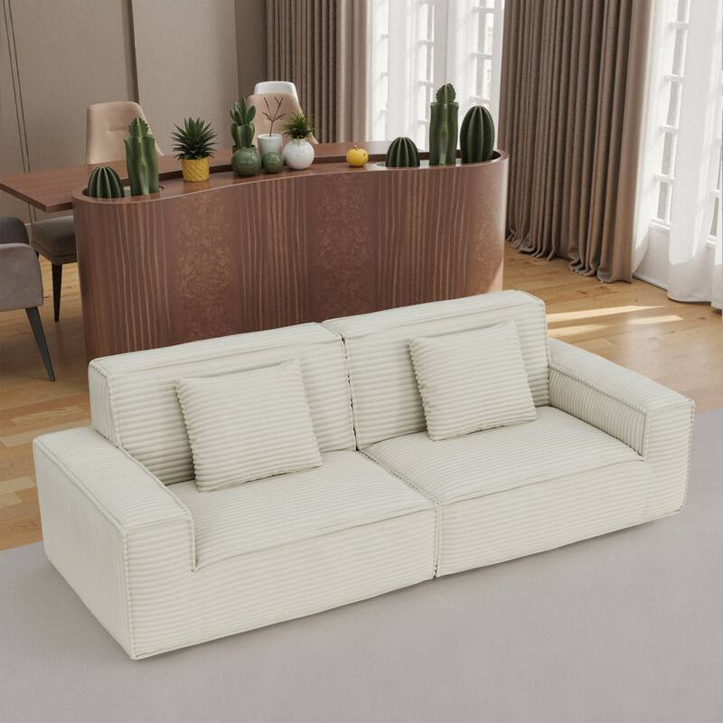 Anmytek Extra Large Plush 106.3-Inch Modern Striped Fabric Vacuum-Compressed Sofa - Full Sponge High Rebound Beige