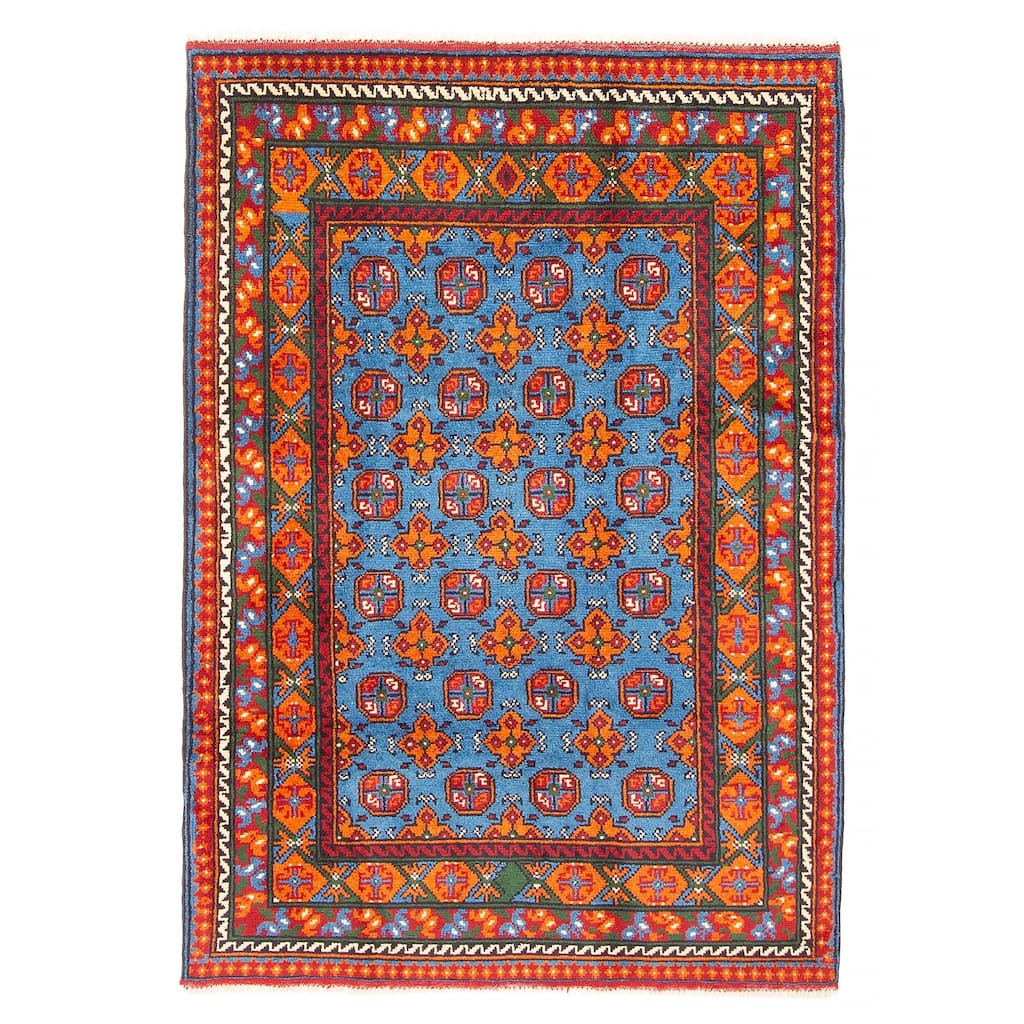 ECARPETGALLERY Hand-knotted Uzbek Kargahi Blue Wool Rug - 4'0 x 5'11
