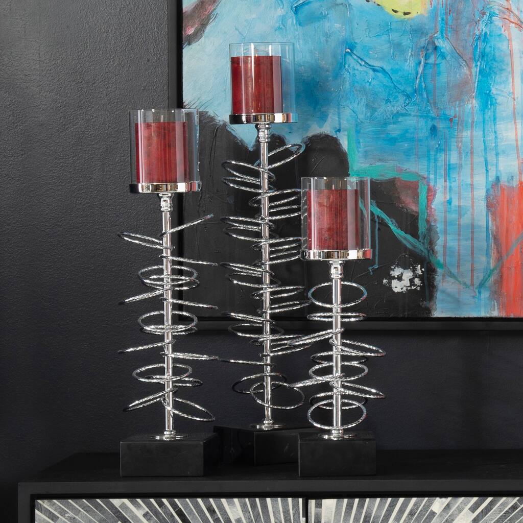 Allan Andrews Silver Metallic Chrome Candle Holder with Iron Rings Design (3 sizes available)