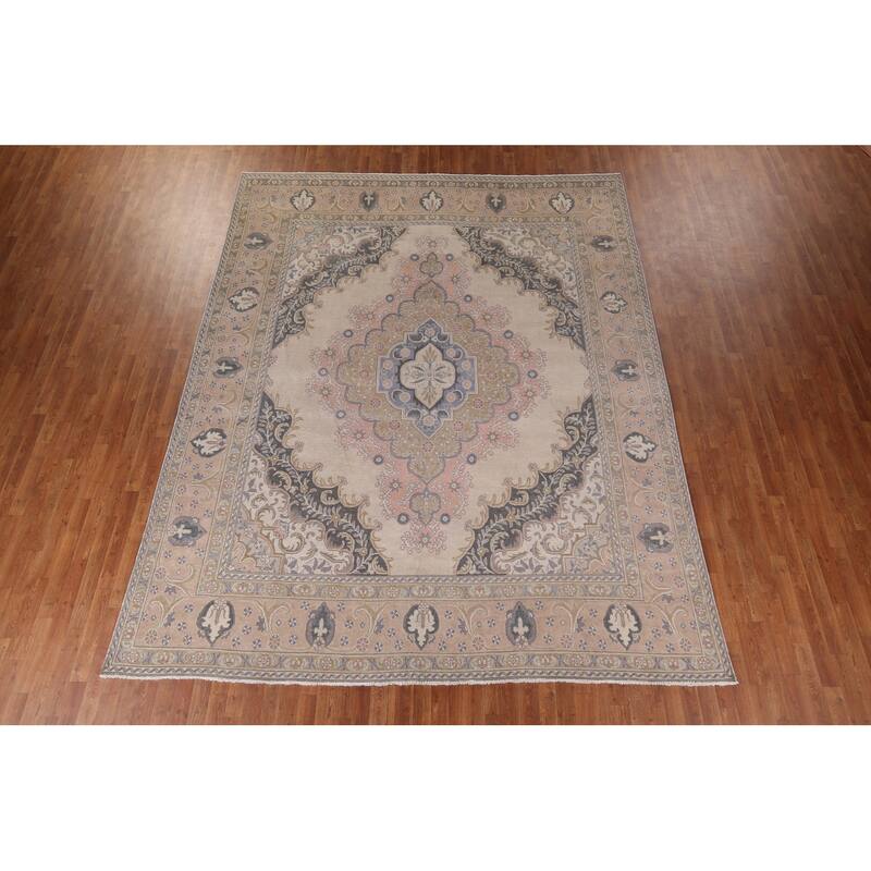 Tabriz Persian Vintage Area Rug Hand-Knotted Wool Carpet - 9'7" x 12'3"