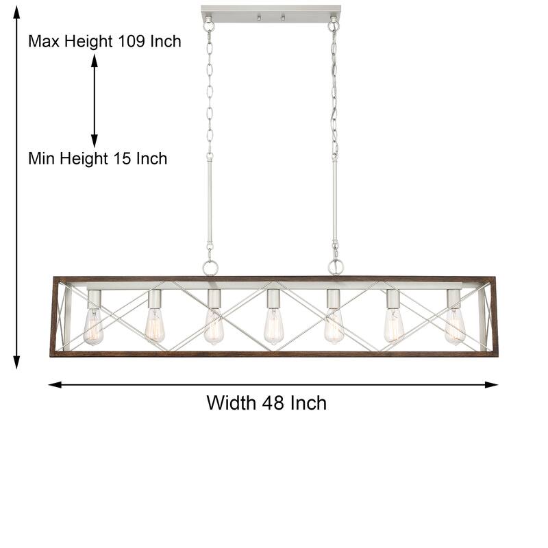 Kiro 7-light Farmhouse 48In Linear Chandelier Rectangle Dining Lights with UL - 48'' W x 7.78'' D x 11'' H