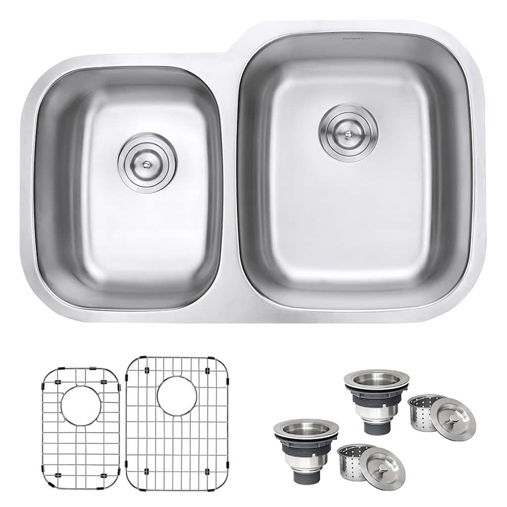 Ruvati 32-inch Undermount 40/60 Double Bowl 16 Gauge Stainless Steel Kitchen Sink - RVM4315 - 32-1/8″ x 20-5/8″