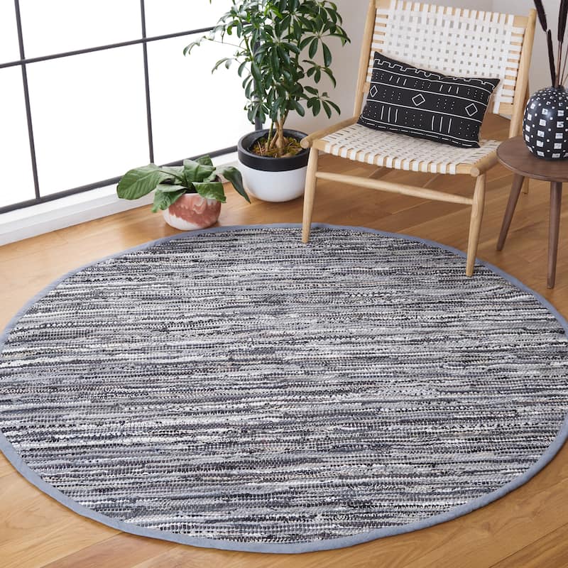 SAFAVIEH Handmade Rag Rug Irmeli Casual Stripe Cotton Rug - 6' Round - Grey