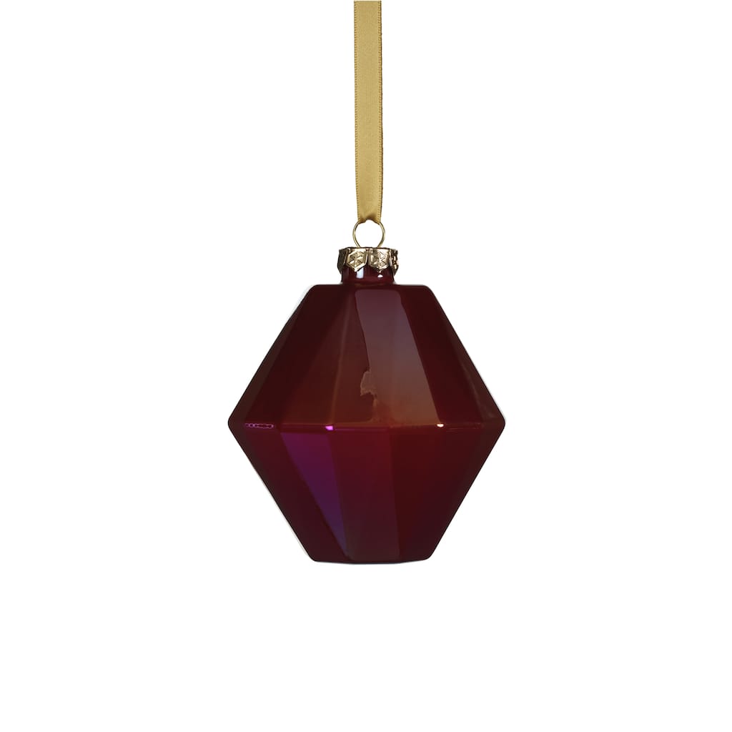 6-Piece Set Red Luster Faceted Glass Hanging Ornaments, Hexagon